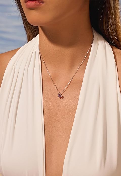 Aurora Tears Birthstone Necklace/Earring 925 Sterling Silver Women Cross/3D Cube/Cresent Moon Birth Stone Jewelry Mens Birthday Gift Anniversary Present