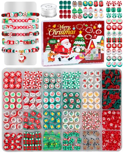 Taybonds Christmas Polymer Clay Beads, 10mm Heishi Spacer Beads for Jewelry Making, Mixed DIY Crafts Supplies for Bracelet, Necklace, Earrings, Hair Accessories and Holiday Crafts - color: Christmas