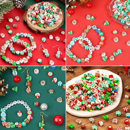 1480pcs Christmas Polymer Clay Beads Charms Friendship Bracelet Necklace Earring Jewelry Making kit, Accessories for Arts Crafts DIY Gifts for Women Girls - color: A4#Christmas