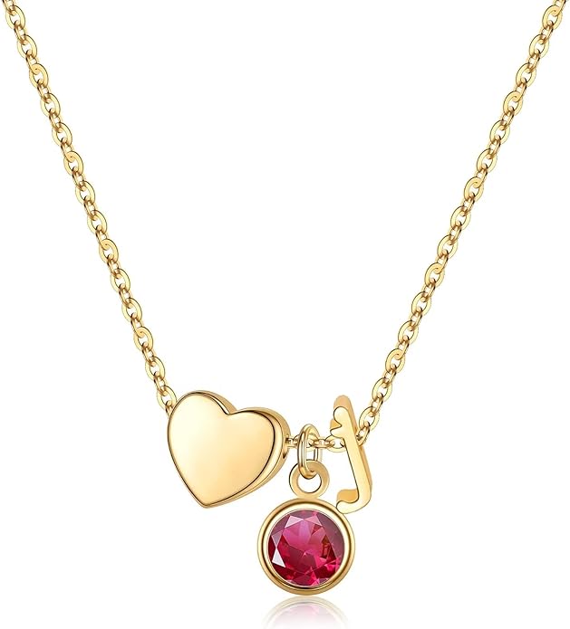 Ursilver Initial Birthstone Necklace for Women - Heart Initial Birthstone Pendant Necklace Personalized Gifts Birthday Gifts for Women