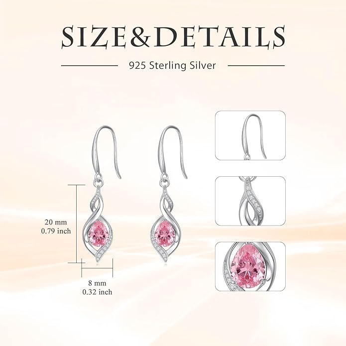 Birthstone Earrings for Women 925 Sterling Silver Infinity Love Jewelry Valentines Day Birthday Gifts for Her Mom Wife Girlfriend