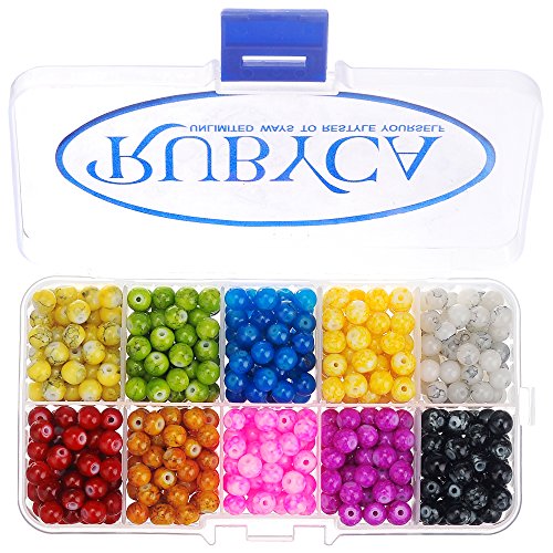 RUBYCA Czech Glass Round Beads Kit for Jewelry Making w/Container Box (250pcs 8mm Assorted Colors) - color: Marble Design - Mixed Colors, size: 8mm