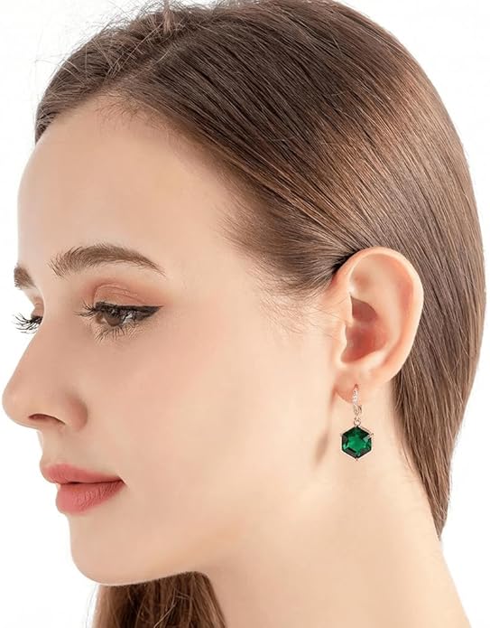 Austrian Crystal Cube Drop Dangle Earrings for Women 14K Gold Plated Hypoallergenic Jewelry