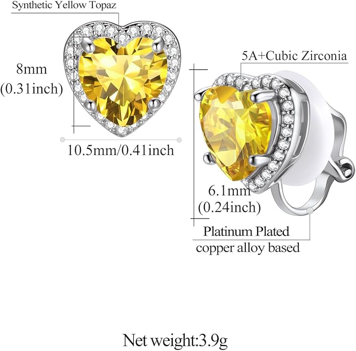 FindChic Sparkling Birthstone Clip On Earrings for Women, Silver Plated Stud Earrings 8MM Cubic Zirconia Non Pierced Studs, 12 Months Birthday Jewelry Gift