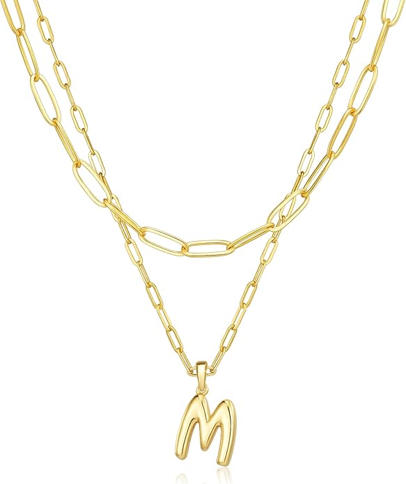 adoyi Valentines Day Gifts for Women Hers Dainty 14K Gold Plated Heart Initial Necklaces Layered Letter A-Z Pendant Necklace Stack Trendy Jewelry Birthday Valentines Day Gifts for Women Jewelry
