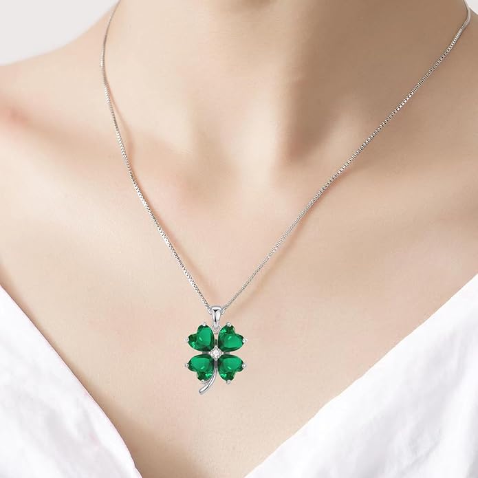 VONSSY Four Leaf Clover Necklace Earrings Shamrock Irish ST Patricks Jewelry Set Gift 18k Gold Plated Green Emerald Zircon Diamond Crystal Lucky Saint Pendant for Woman Wife Girlfriend Mom