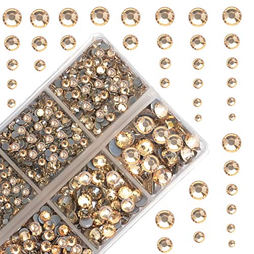 4000Pcs Mixed Size Hot Fix Round Crystals Gems Glass Stones Hotfix Flat Back Rhinestones (Light Champagne) - color: Light Champagne, size: 4000 Count (Pack of 1)