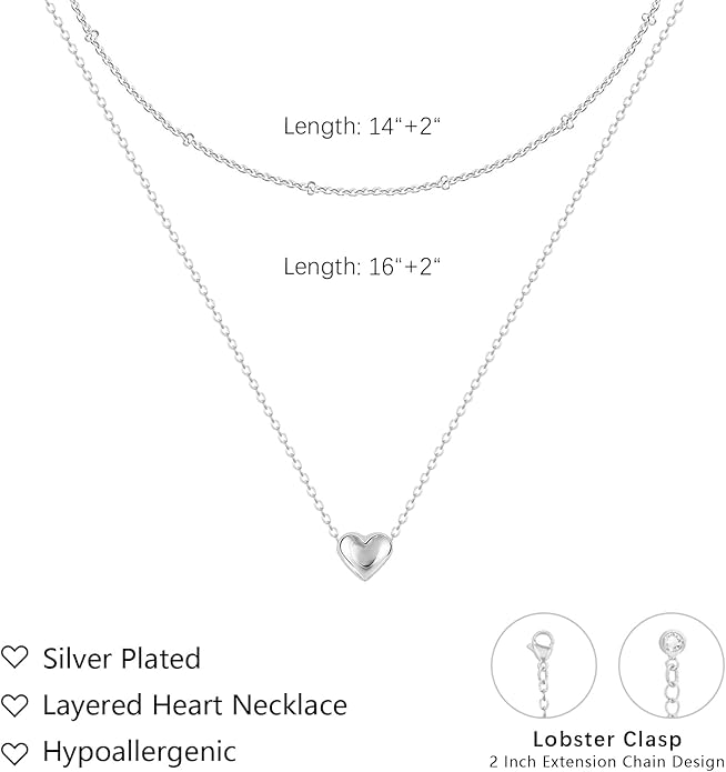 OGD Heart Necklace for Women, 14K Gold Plated Layered Tiny Puffy Heart Pendant Necklace Cute Chunky Heart Choker Necklace Simple Gold Necklace Jewelry for Women Trendy Gift