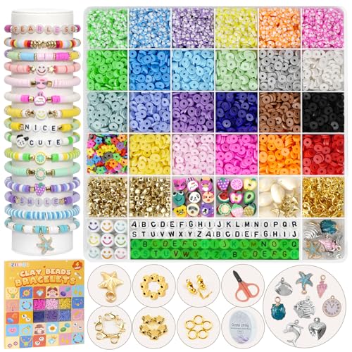 FZIIVQU 6100Pcs Clay Beads Bracelet Making Kit 24 Colors Friendship Bracelet Beads Kit with Preppy Polymer Bead for Jewelry Making Charms Gifts for Teen Girls Ages 6-12 - color: 6100