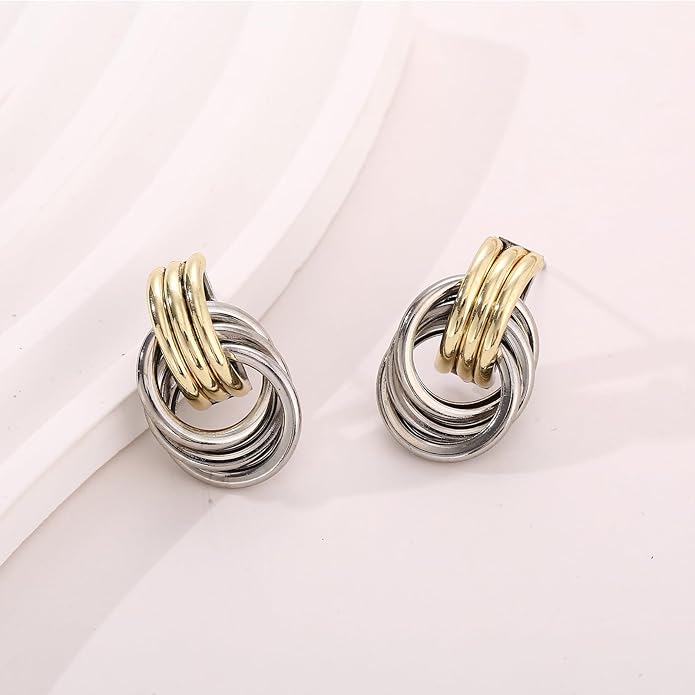 Gold/Silver Statement Geometric Earrings for Women Chunky Gold Knot Link Drop Dangle Earrings Trendy Jewelry Gift