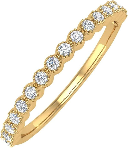 1/5 Carat Bezel Set Diamond Wedding Band Ring in 14K Solid Gold