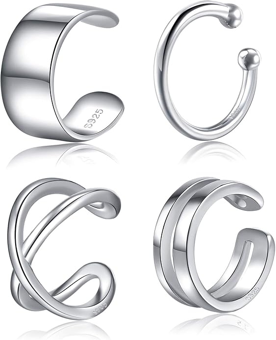 CHIC & ARTSY 925 Sterling Silver Ear Cuffs for Women, Non Piercing Clip On Cartilage Cuffs, Adjustable Fake Conch & Helix Earrings, Gold Plated & Oxidized Various Styles