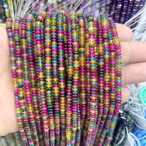 Natural Mulitcolor Rondelle Beads Natural Stone Disk Beads Loose Gemstone Spacer Bead for DIY Bracelet Necklace Jewelry Making（4 * 2mm 1 Strand 150pcs Mix02） - color: Mix02