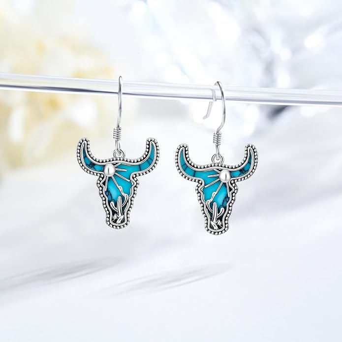 Western Earrings for Women 925 Sterling Silver Turquoise Western Country Dangle Drop Earrings Country Jewelry Gifts for Cowgirl Cowboy