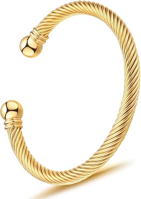 Adjustable C-Shape Open Cuff Bangle, Twisted Cable Bracelet for Men & Women, Chic Stainless Steel Unisex Jewelry Gift for Him Her, Unique Anniversary Present