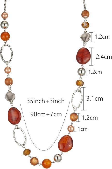 BULINLIN Beaded Long Necklace for Women Silver Sweater Chain Necklace with Crystal Resin Beads, Fashion Jewelry Necklace