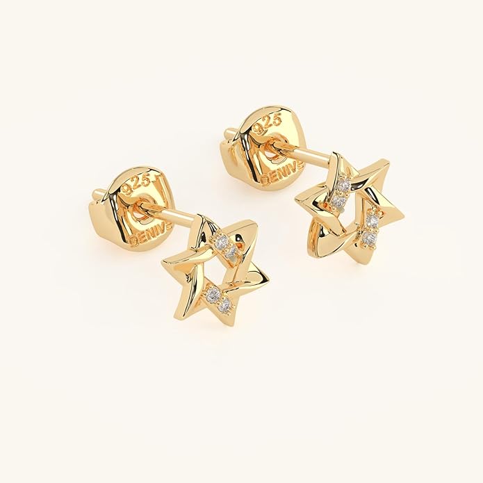 14K Yellow Gold Vermeil Earrings for Women, Hypoallergenic 925 Sterling Silver Minimalist Dainty Jewelry, CZ Accent Stud Hoop & Dangle Earrings, Gift for Her