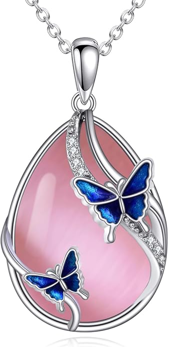 KQF Dragonfly/Butterlfy/Cat/Jellyfish/Bunny/Axolotl/Bee/Mermaid/Hummingbird/Elephant Necklace for Women Sterling Silver Moonstone Pendant Necklace Dragonfly Jewelry Gifts for Women