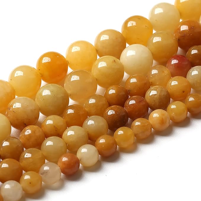 120PCS 6mm 45pcs Natural Yellow Aventurine Jade Beads Round Loose Beads Energy Crystal Healing Power Gemstone for Jewelry Making DIY Bracelet 32" 2 Strands