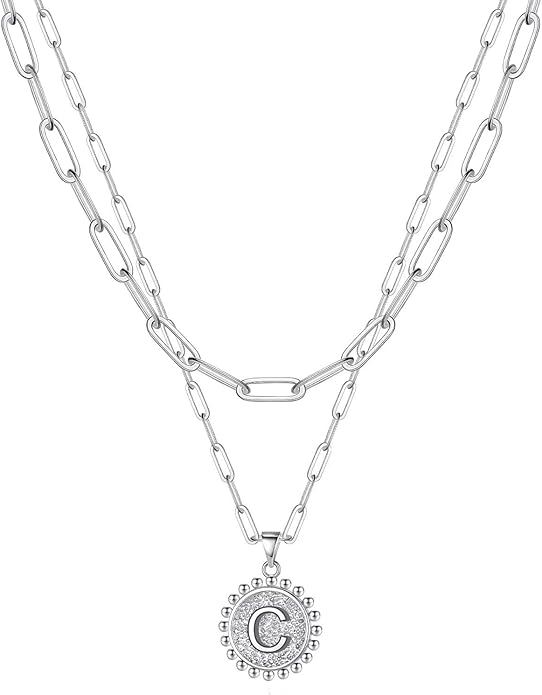 Yoosteel Valentines Gifts for Women Her - Gold Layered Initial Necklaces for Women 14K Gold Plated Dainty Layering Paperclip Link Chain Necklace Coin Initial Necklace Birthday Gifts for Teen Girls