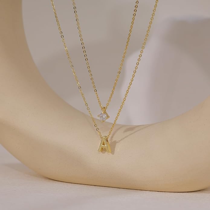 Layered Initial Necklaces for Women, 14k Gold Plated Letter Necklace Set Dainty Gold Initial Necklace Stack Cute Layering Choker Necklaces for Women Trendy Fashion Jewelry