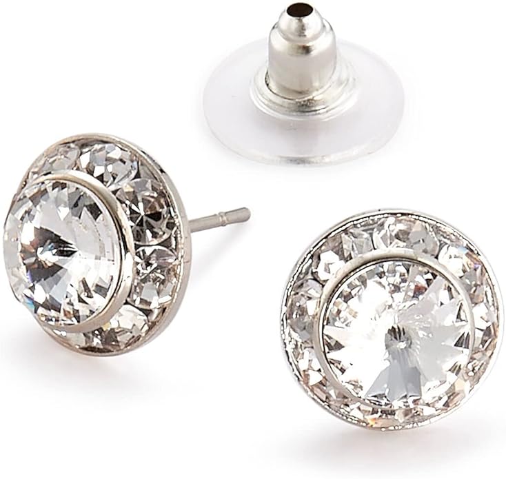 | Crystal Clear and Crystal AB Rhinestone Clip On or Pierced Earrings for Dance, Pageant, Prom, Performance, Wedding