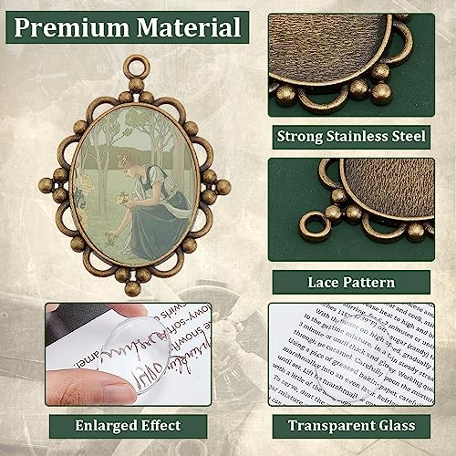 PH PandaHall 5pcs Pendant Tray Oval Charms Cabochon Bezel and 5pcs 40x30mm Glass Cabochon Dome Tiles Clear Cameo Memorial Photo Pendant for Bouquet Wedding Brides Graduation Charm - color: Antique Bronze Oval - 5 Sets