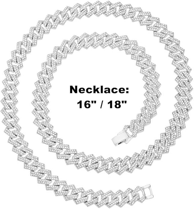 HH BLING EMPIRE 14k Gold/Silver Cuban Link Chain for Women Iced Out Diamond Chunky Cuban Link Necklace Chain Bracelet 2pcs Sets