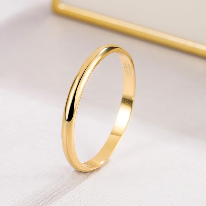 Dankadi Simple Fashion S925 Sterling Silver Ring Smooth Plain Dome Comfort Solid Silver Wedding Ring For Men & Women 3.5 mm 3-13# 24k Real Gold Plated Jewelry
