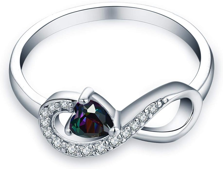 JO WISDOM Promise Ring for Women Sterling Silver Infinity Heart Promise Rings for Her Birthstone Cubic Zirconia Friendship Ring Size 5-12