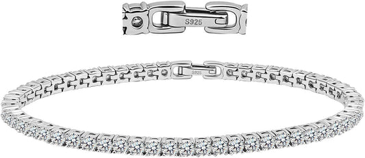WES Moissanite Tennis Bracelets for Women - Total 5.5ct D Color VVS1 925 Sterling Silver Classic 3mm Round Cut Moissanite Bracelet for Women Men, Size 6.5-7.5 inch