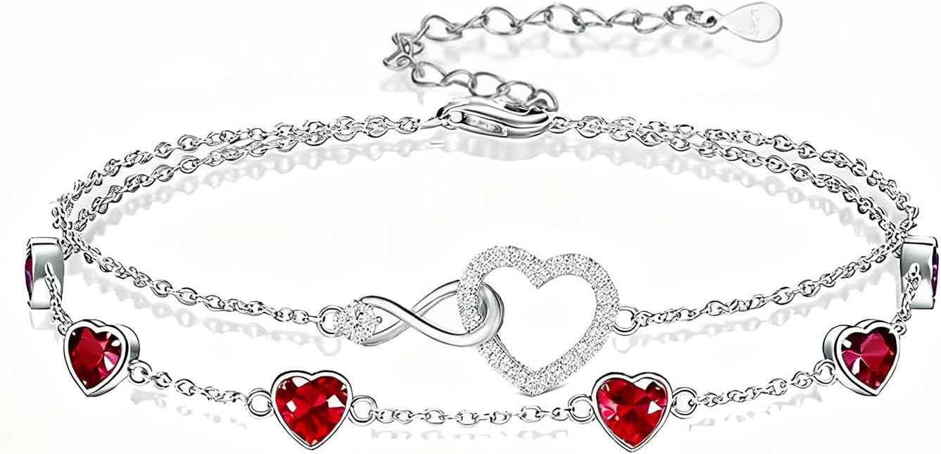 Prismata Infinity Birthstone Charm Link Bracelet 925 Sterling Silver Adjustable 12 Months Birthstone Infinity Bracelet Birthday Jewelry Gifts for Women Mom Her,with 7"+2" chain