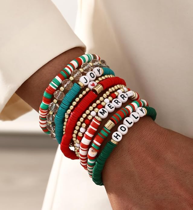 iF YOU 13pcs Heishi Clay Beaded Stretch Bracelets for Women, Boho Gold Surfer Stackable Bracelet Stacks White Brown Black Beach Jewelry
