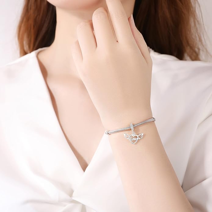 925 Sterling Silver Charms Fit Pandora Charms Bracelet I Love You to The Moon and Back Fit Wife Mom Christmas Birthday Gift