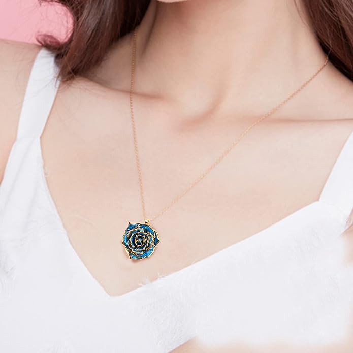 AliveRose Real Rose Gold Dipped Necklace Gifts for Women, 24K Gold Dipped Rose Pendant Necklace Jewelry Mothers Day Anniversaries Birthday Christmas Special Occasions Gifts for Her Mom Wife