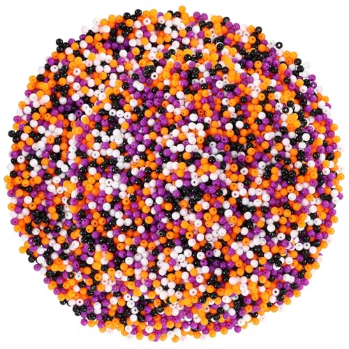 Halloween Beads, 1200Pcs Halloween Spacer Beads 4mm Round Small Craft Beads for DIY Bracelets, Orange & Purple & Black & White - color: Purple & Orange & Black & White, size: 4mm
