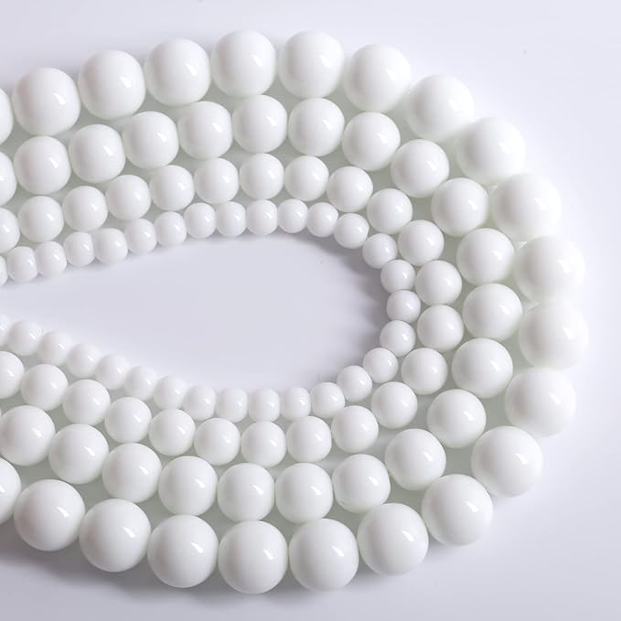Natural White Porcelain Agates Stone Round Beads for Jewelry Making Spacer Loose Spacers Beads DIY Bracelets 10mm 39pcs 15" Strand