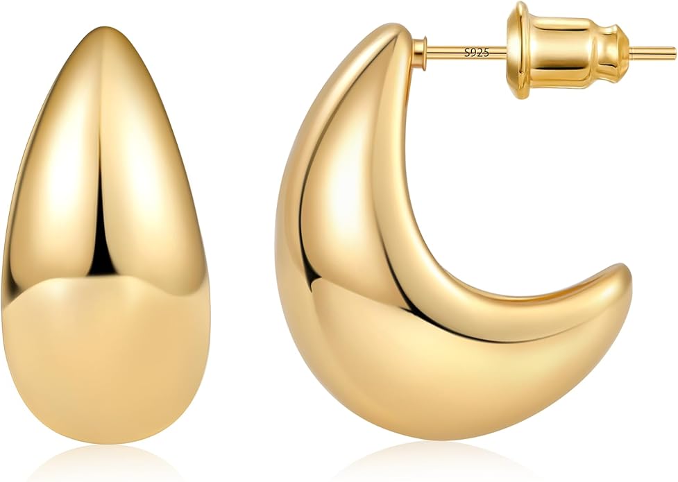 Gacimy Chunky Earrings for Women, Teardrop Earrings with 925 Sterling Silver Post, 14K Gold Plated Statement Drop for Women