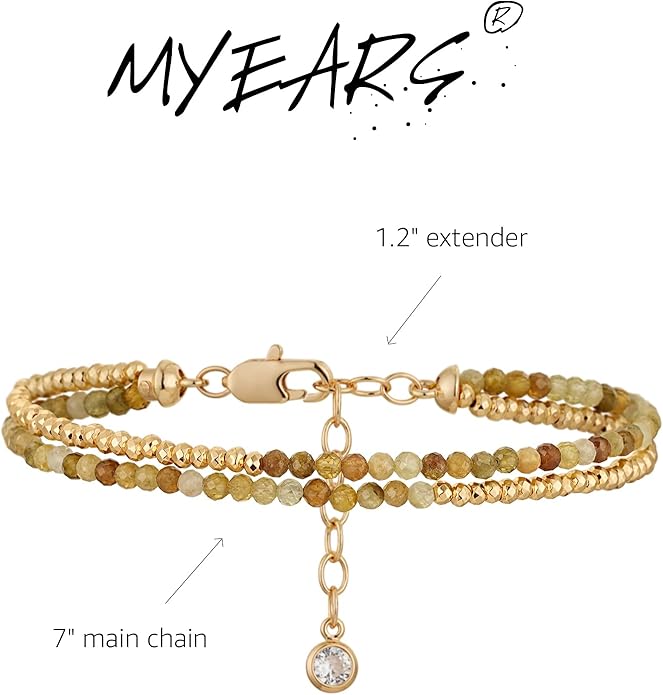 MYEARS Women Beaded Bracelet Gold Double Layer Gemstone 14K Simple Dainty Handmade Chain Everyday Boho Beach Jewelry