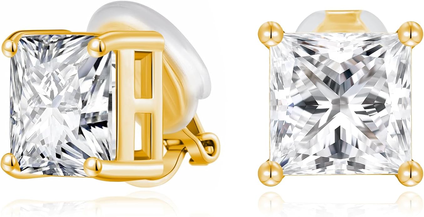 FAMARINE CZ Clip on Earrings for Women Clip Earring Non-pierced Earrings