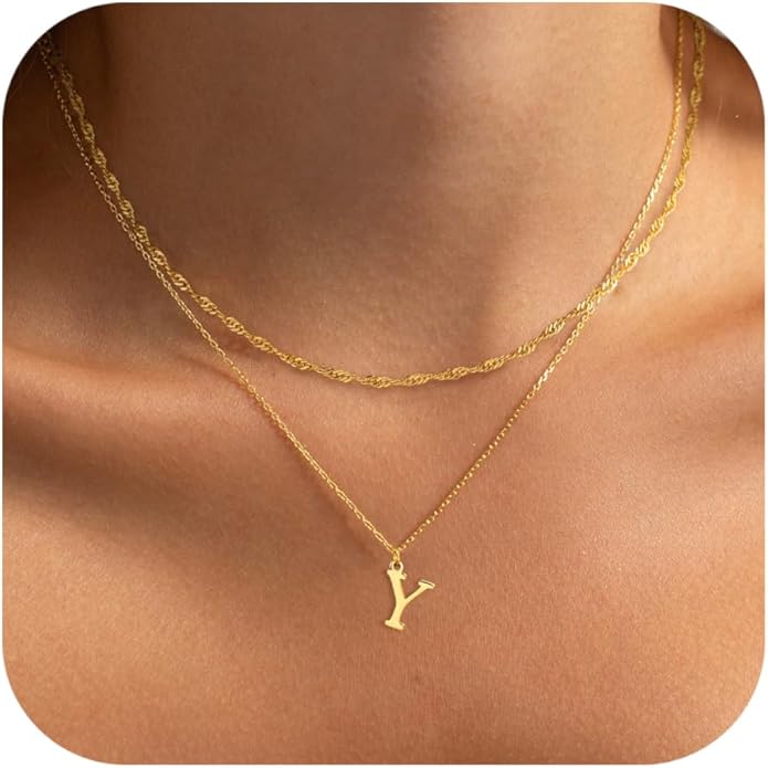 14K Gold Plated Initial Necklaces for Women Dainty Layered Letter Pendant Necklace Cute Choker Necklace Gift Trendy Stuff Personalized Jewelry Stack for Women Her