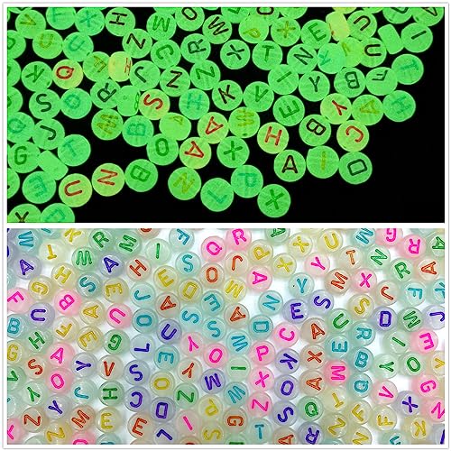 Amaney 600pcs 4x7mm Letter Beads Colorful Letter for Jewelry Making Glows in The Dark - color: Colorful Luminous