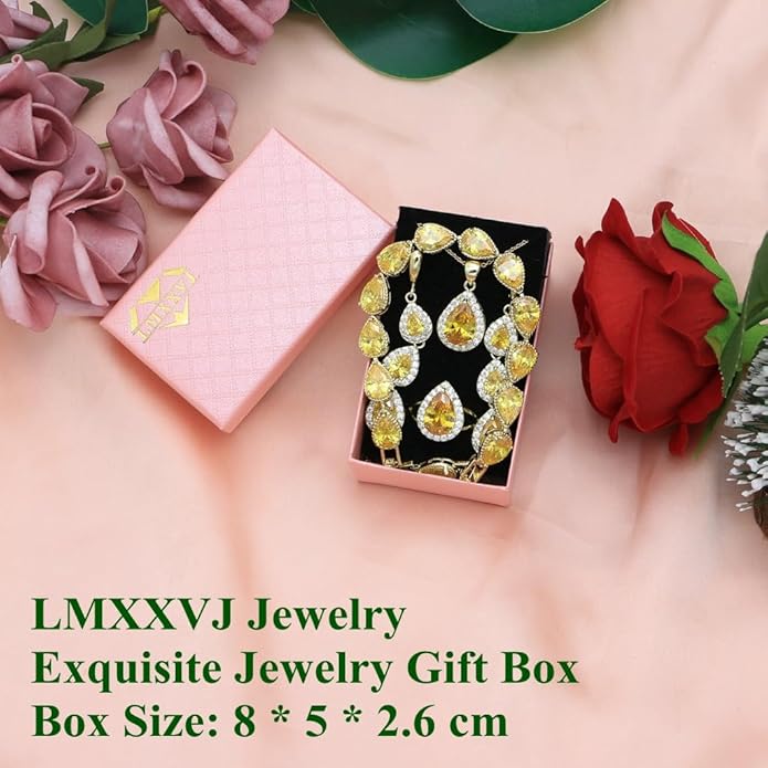 LMXXVJ Necklace Long Earrings Bracelet Set, White Gold Plated Created Blue Sapphire Jewelry Set Wedding Party Gift Jewelry for Women Bridal Bridesmaid