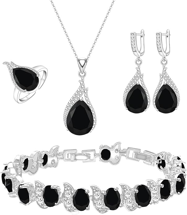 LMXXVJ Jewelry Set for Women,Teardrop Cubic Zirconia Necklace Earrings Adjustable Ring Bracelet Jewelry Set Formal Jewelry Gift