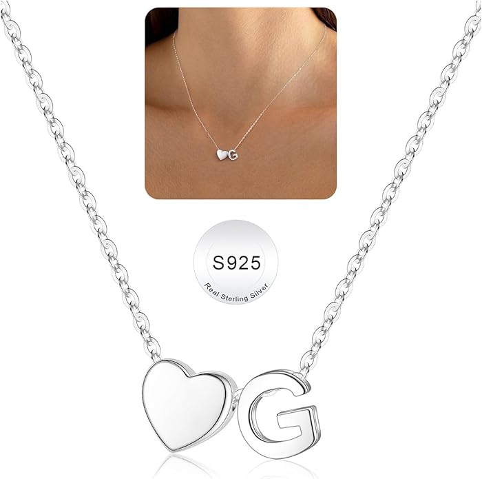 Turandoss Valentines Gifts for Her Kids Girls, Dainty S925 Sterling Silver Tiny Heart Letter A-Z Pendent Necklace Trendy Birthday Valentines Jewelry Gifts for Girls Women
