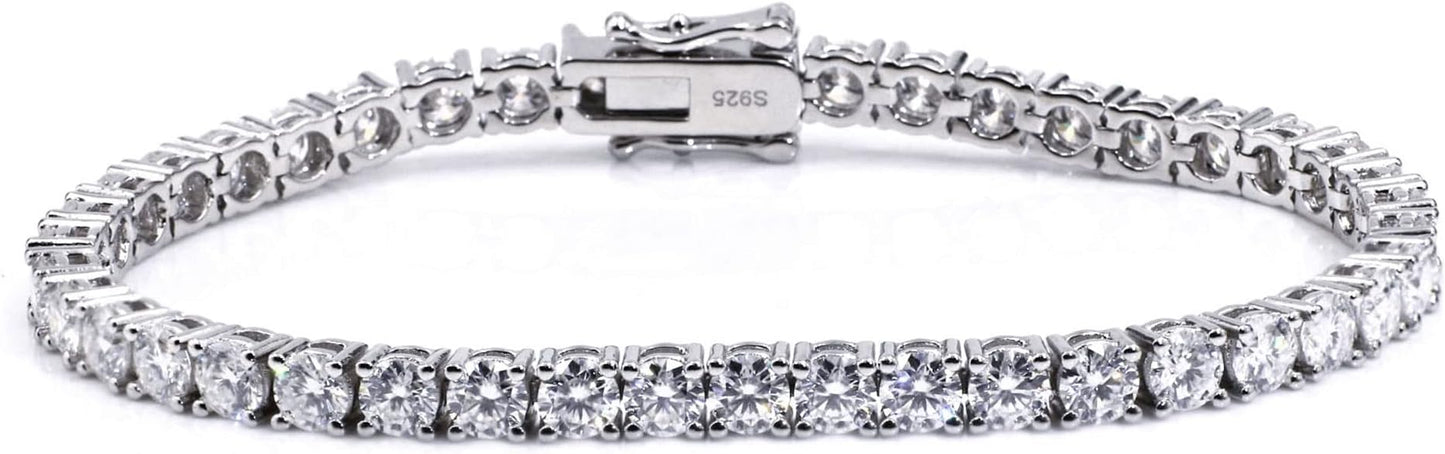 5.2-17 Carats Moissanite Diamond Tennis Bracelet for Women Men 18k White Gold Gold Plated 925 Sterling Silver Bracelet 3mm/4mm/5mm DEF Color VVS Round Cut Lab Created Moissanite Diamond Bracelet with GRA Certificate