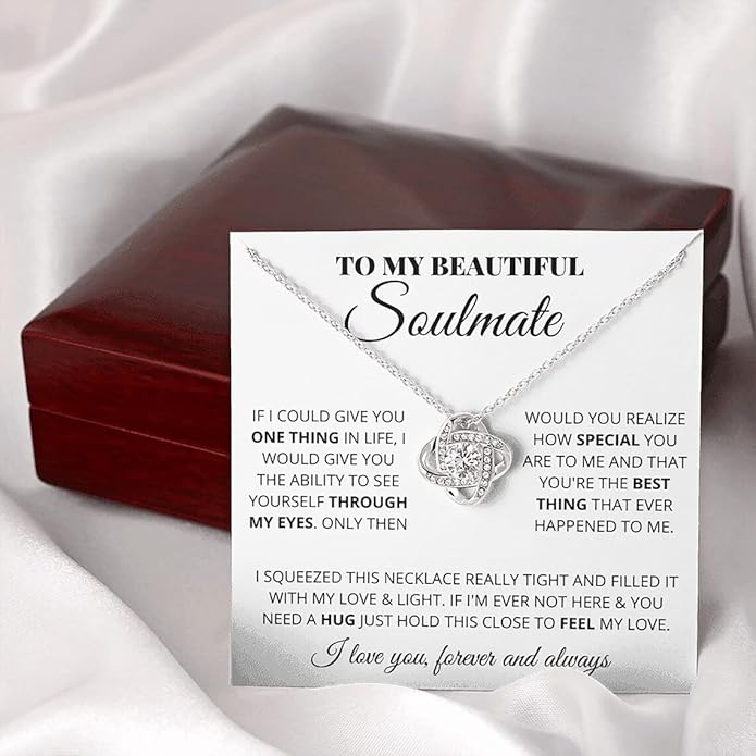 To My Beautiful Soulmate Necklace For Women, Necklace For Wife From Husband, Girlfriend Necklace From Boyfriend, Wife Birthday Gifts From Husband, Gifts Boxes For Women, Soulmate Necklace For Her