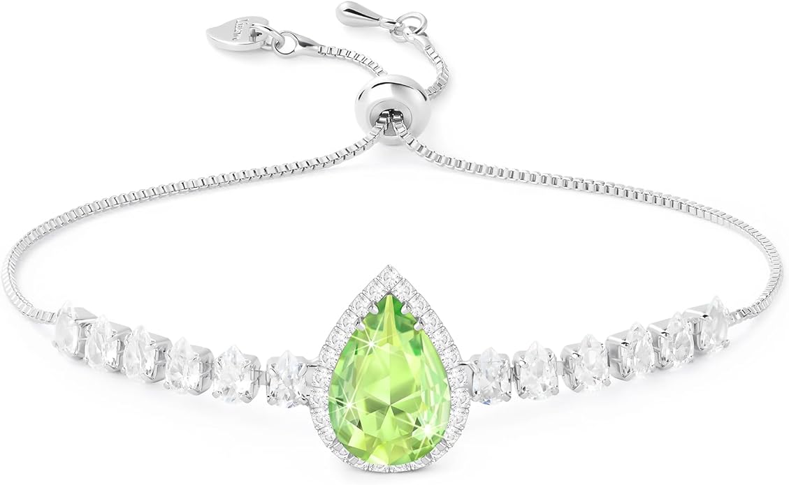 Linawe Crystal Imitation Diamond Rhinestone Charm Bracelets for Women, Gold/Silver/Rose Gold Adjustable Chain Bracelet, Teardrop Birthstone Cubic Zirconia Prom Costume Wedding Jewelry
