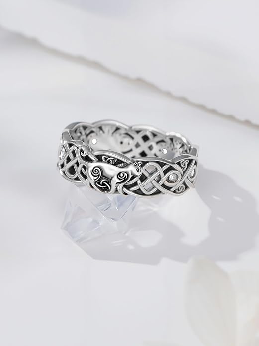 Seiyang Celtic Cat Ring 925 Sterling Silver Irish Trinity Knot Celtic Cat Wedding Promise Ring with 12 Months Birthstone Irish Lucky Jewelry Gifts for Women Mom Her