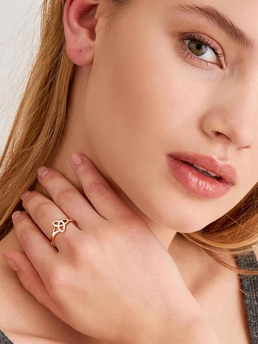 Bestyle 925 Sterling Silver Ring for Women, Minimalist Claddagh Ring Celtic Knot Ring for Women, Irish Promise Wedding Band, Gold/Rose Gold Vermeil Women Band Ring, Stackable, Gift for Her